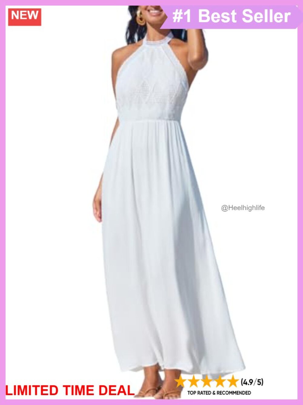 CUPSHE Halter Maxi Dress Lace Crochet Bodice Boho Backless A-Line